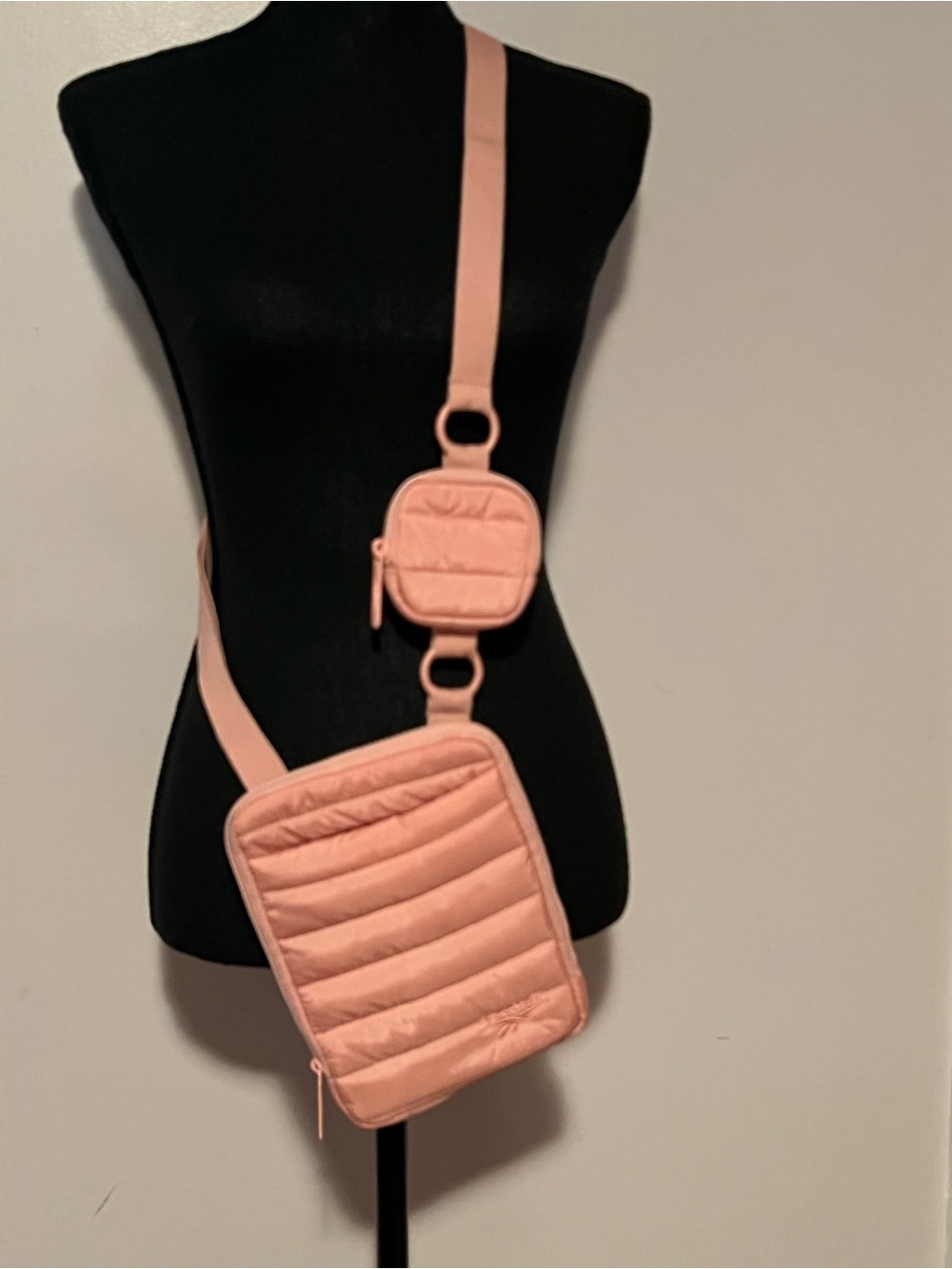 Reebok Pink Quilted Crossbody Bag With Removeable Coin Bag Adjustable Strap